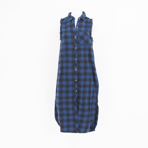 Forever 21 Blue Black Buffalo Check Sleeveless Shirt Dress Size L - Picture 2 of 3